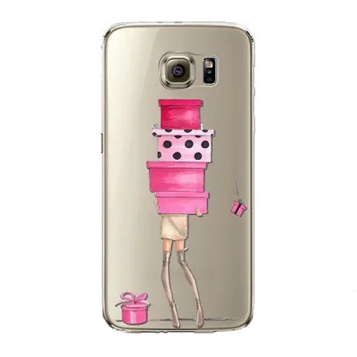 Phone Case for Samsung Galaxy S5 S6 S6Edge S6Edge  S7 S7edge Cover Soft Silicon Painted Fashion Shopping Girl Mobile Phone Bag