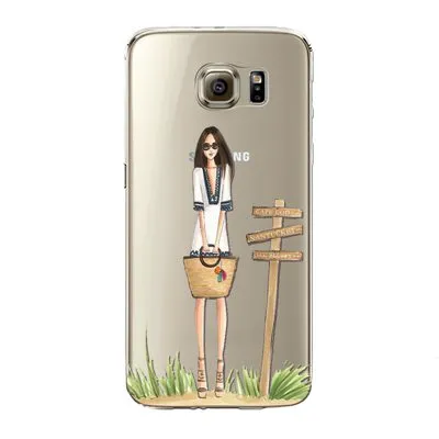 Phone Case for Samsung Galaxy S5 S6 S6Edge S6Edge  S7 S7edge Cover Soft Silicon Painted Fashion Shopping Girl Mobile Phone Bag