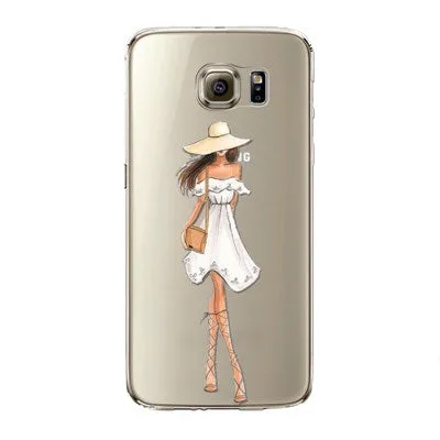 Phone Case for Samsung Galaxy S5 S6 S6Edge S6Edge  S7 S7edge Cover Soft Silicon Painted Fashion Shopping Girl Mobile Phone Bag