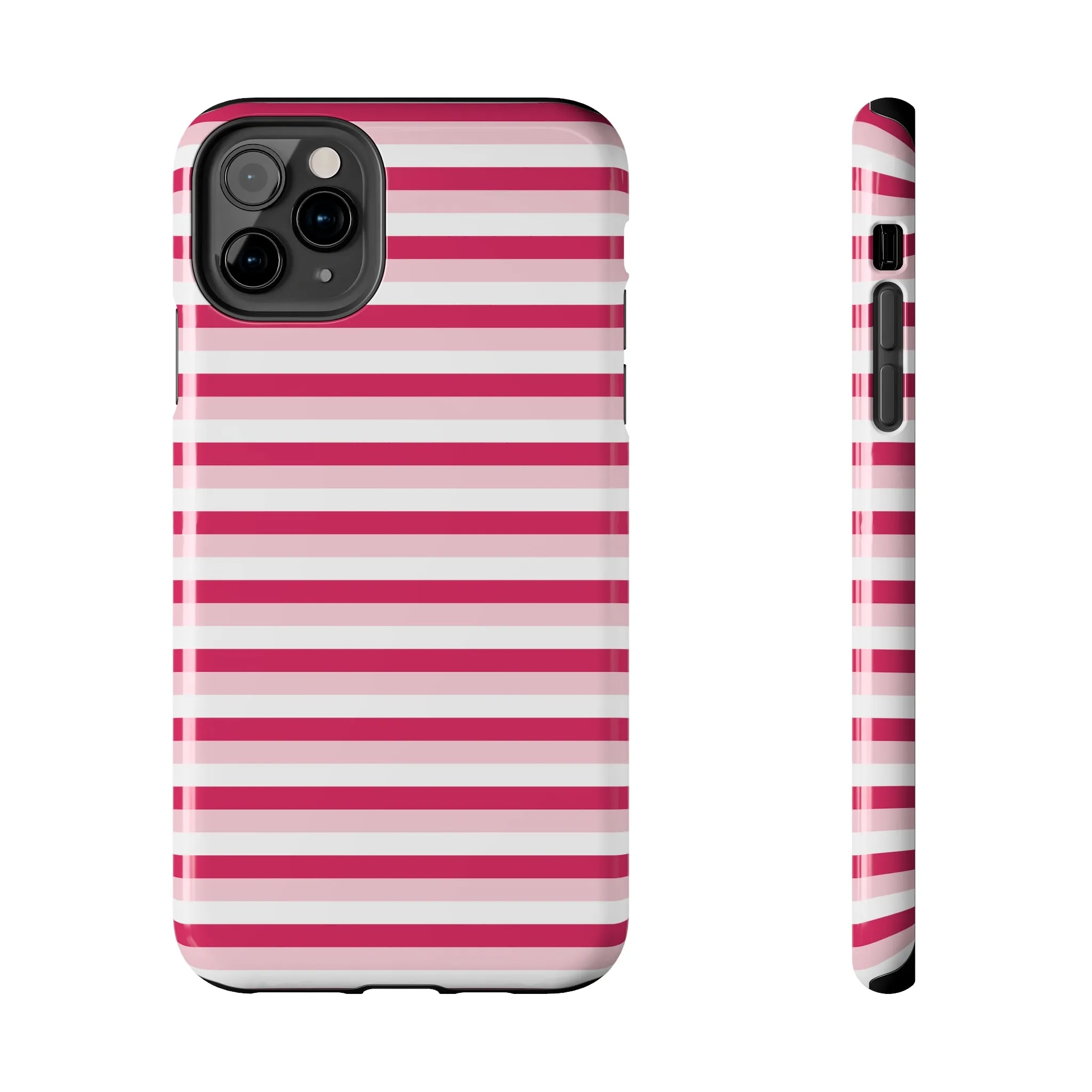 Pink and White Girly Stripe print Design Tough Phone Case compatible with a large variety of iPhone models, Gift, Phone Case