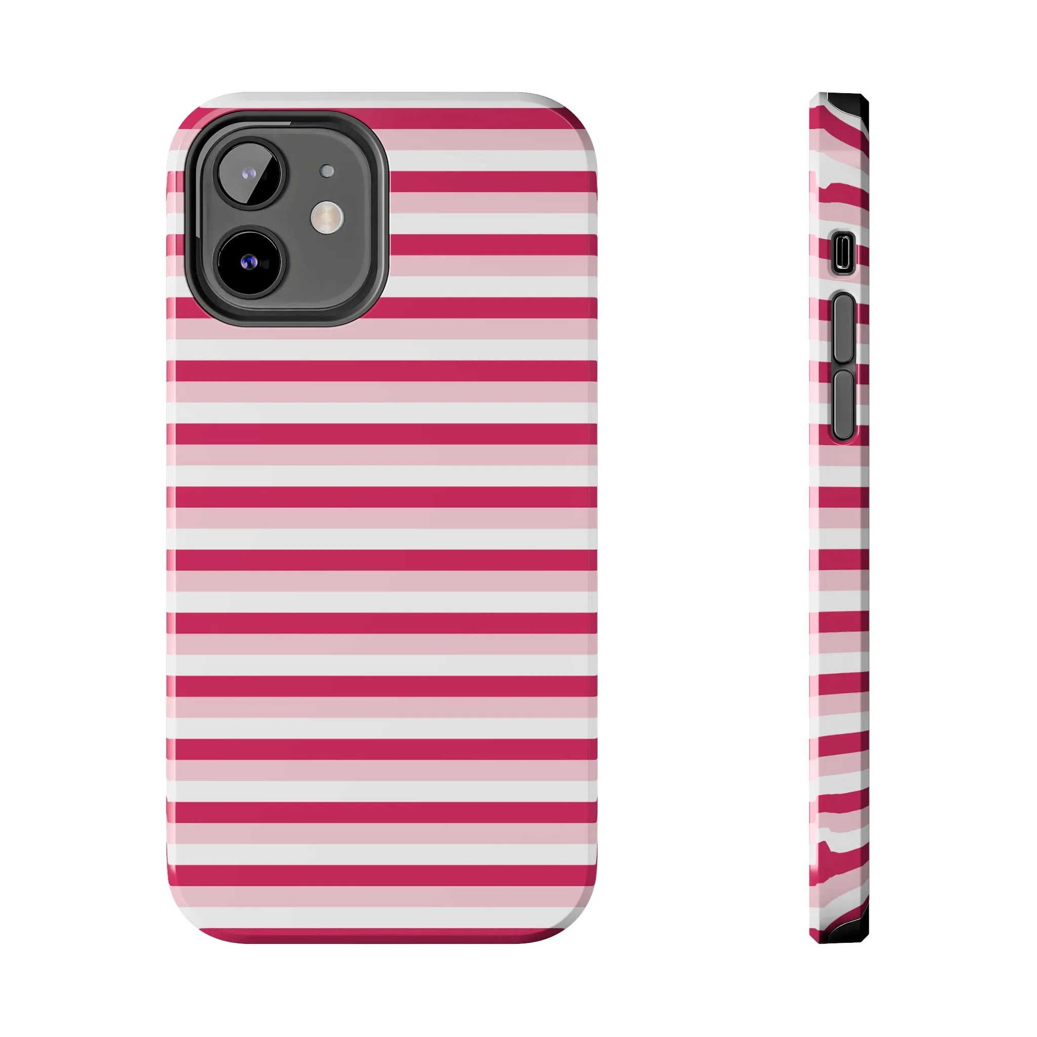 Pink and White Girly Stripe print Design Tough Phone Case compatible with a large variety of iPhone models, Gift, Phone Case