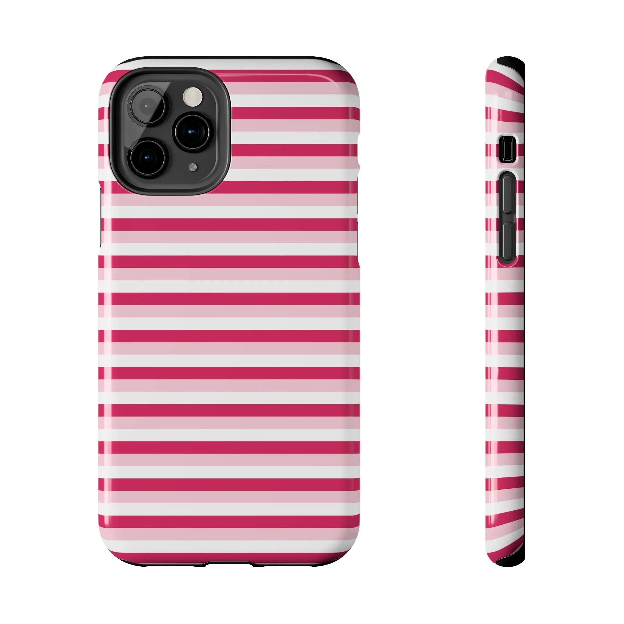 Pink and White Girly Stripe print Design Tough Phone Case compatible with a large variety of iPhone models, Gift, Phone Case