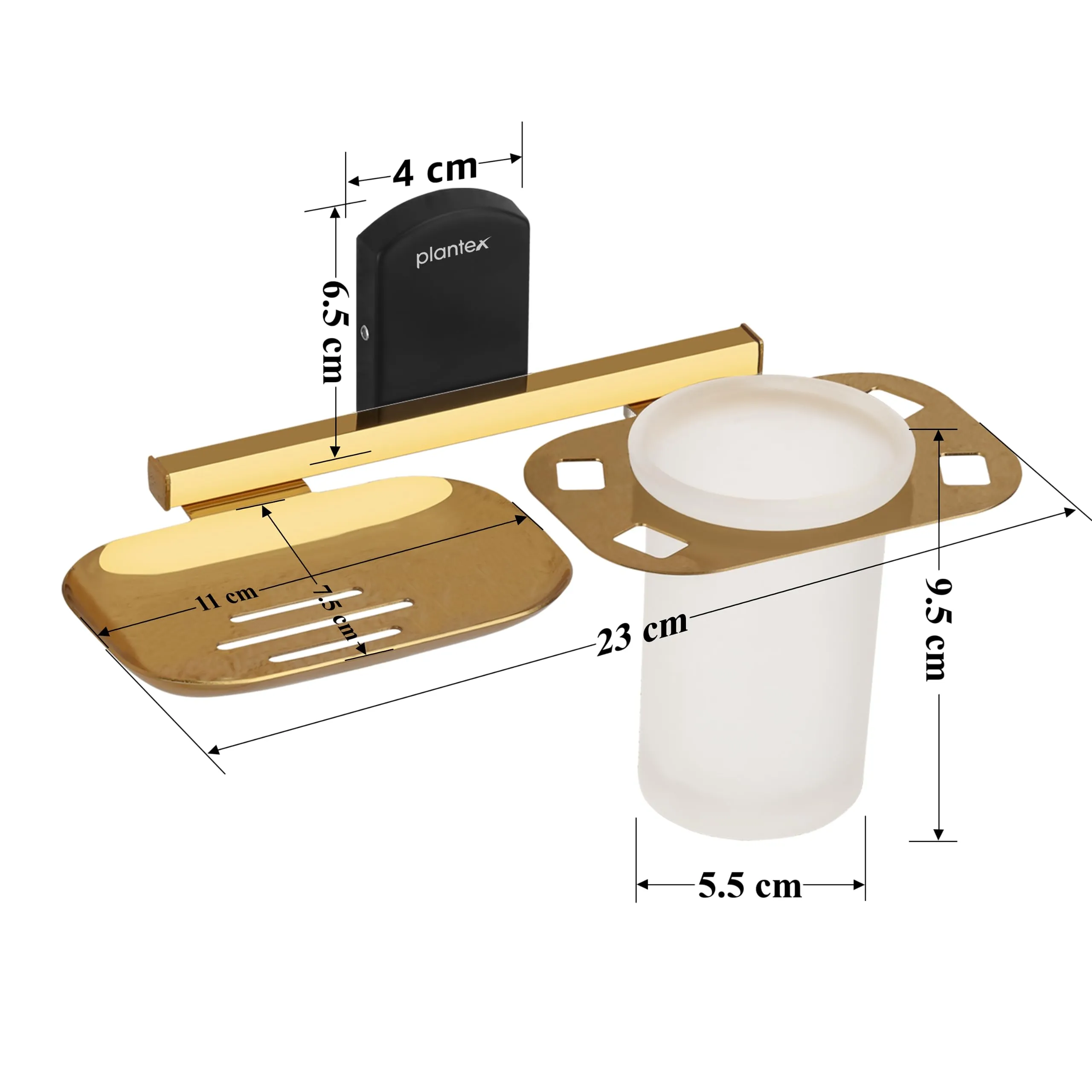 Plantex 304 Grade Stainless Steel 2 in1 Soap Dish with Tumbler Holder/Soap Stand/Tooth Brush Holder for Bathroom/Bathroom Accessories - Parv (Gold & Black)