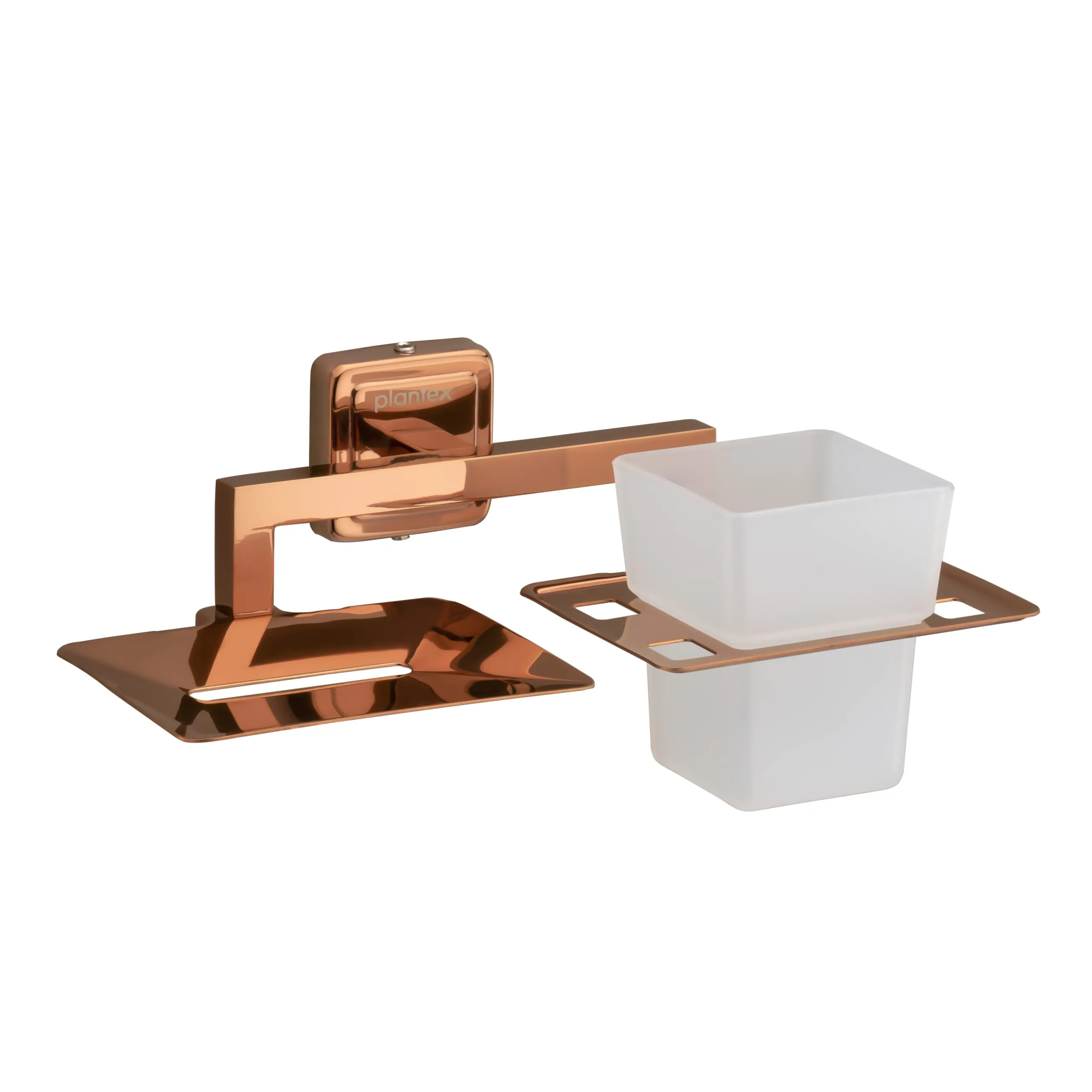 Plantex 304 Grade Stainless Steel Decan Rose Gold Bathroom Soap and Brush Holder/Soap Dish/Tumbler Holder/Bathroom Accessories - Pack of 4