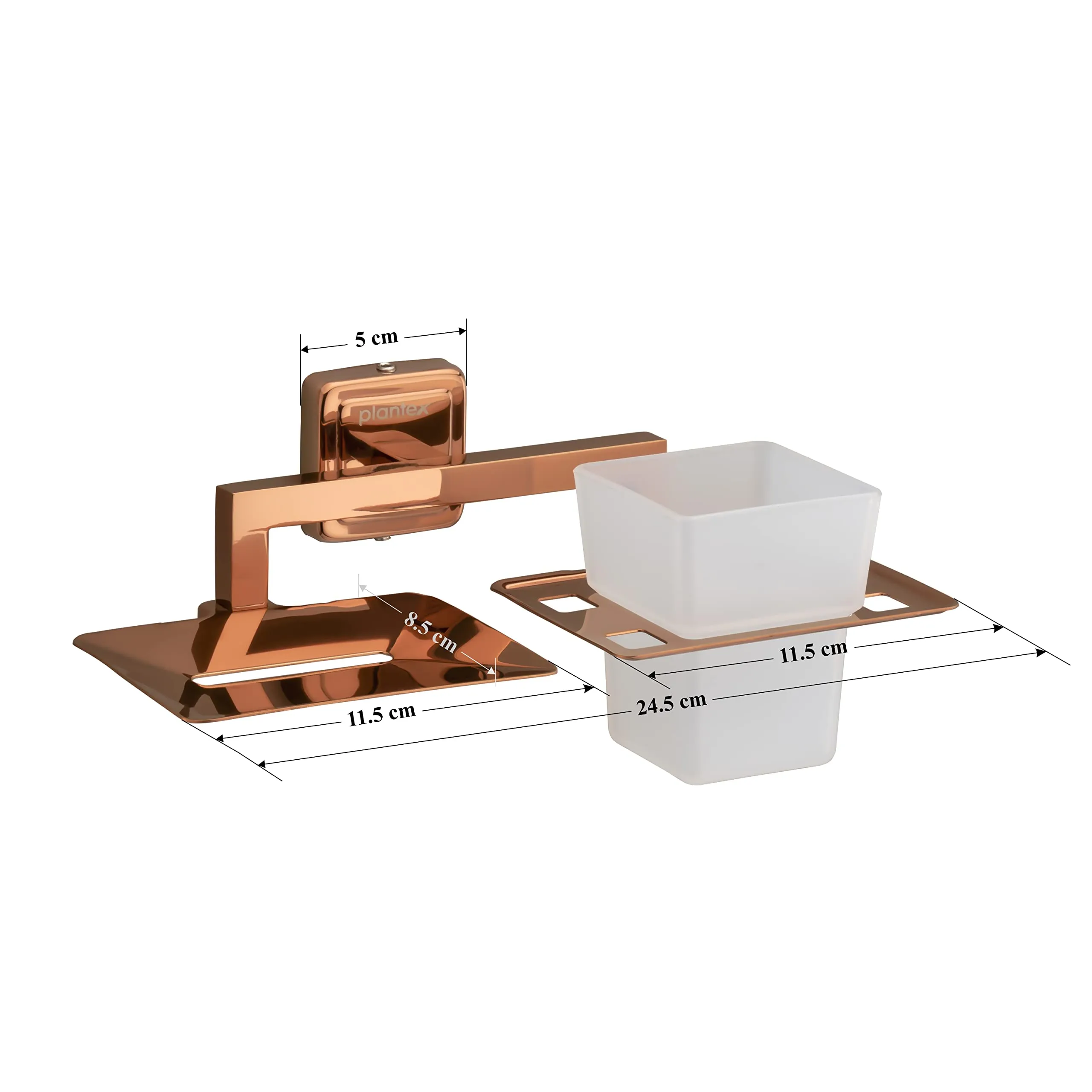 Plantex Decan Rose Gold Bathroom soap Holder and Brush Stand for wash Basin (304 Stainless Steel/Pack of 2)