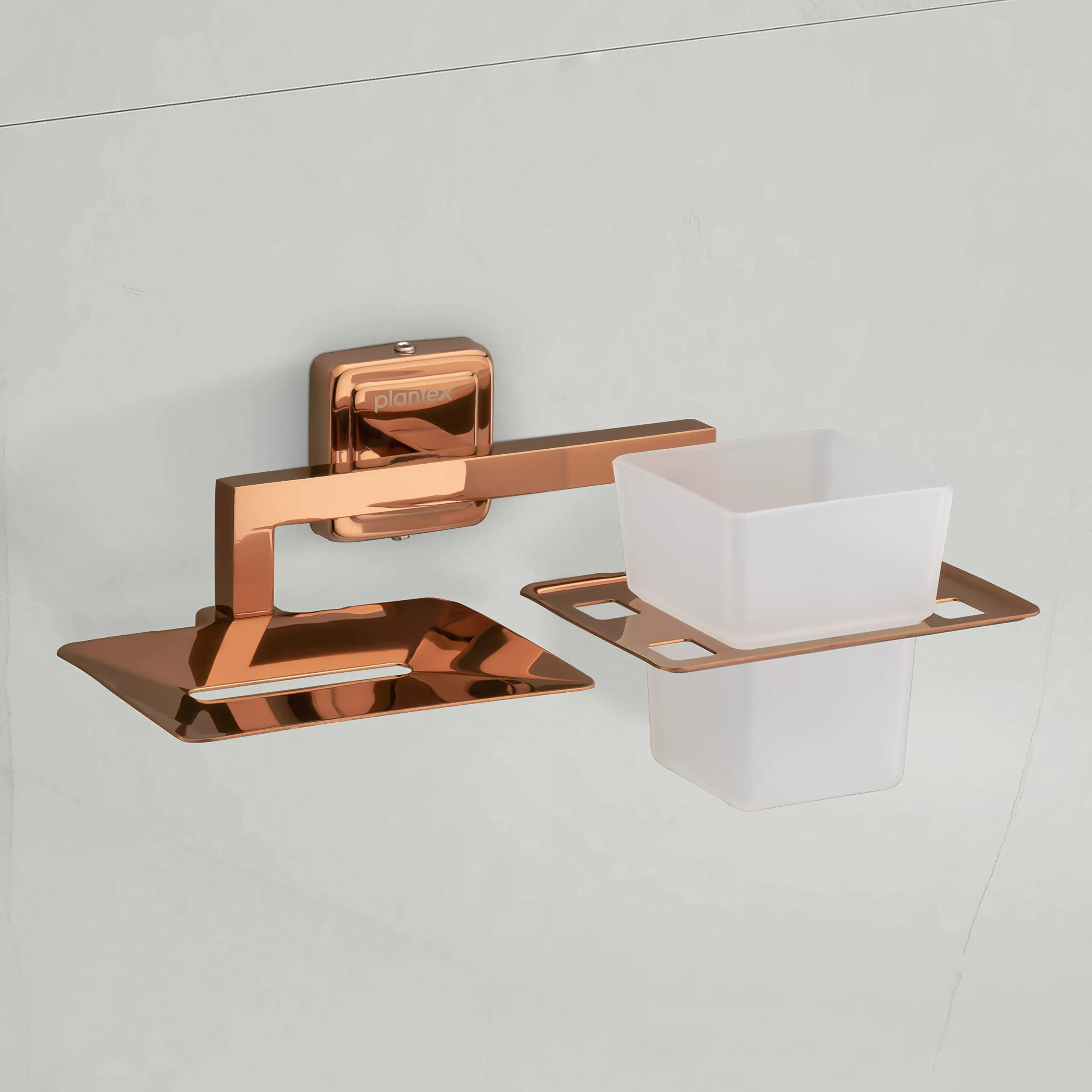 Plantex Decan Rose Gold Bathroom soap Holder and Brush Stand for wash Basin (304 Stainless Steel/Pack of 2)