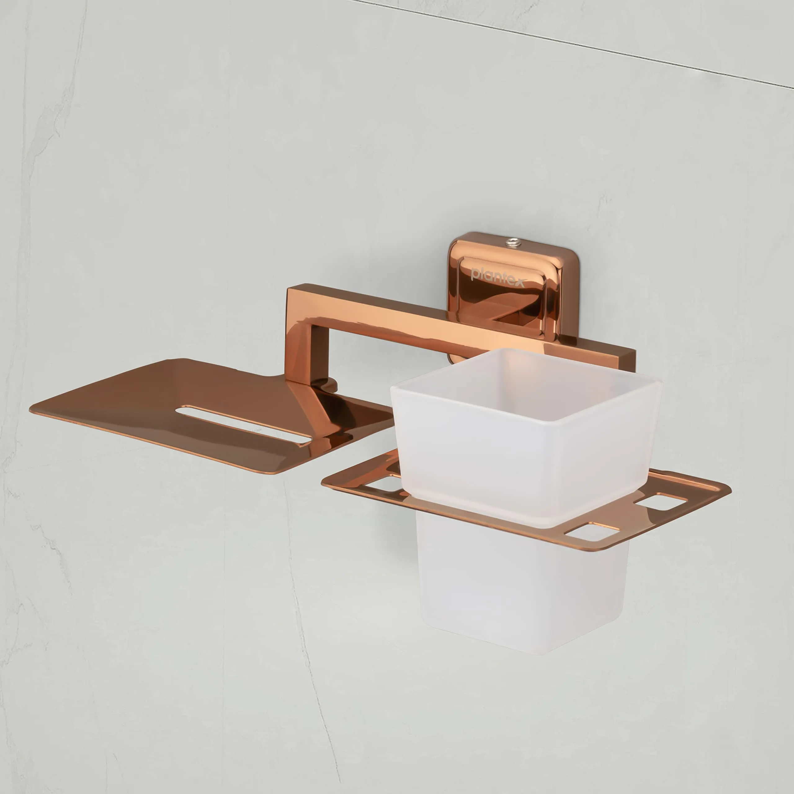 Plantex Decan Rose Gold Bathroom soap Holder and Brush Stand for wash Basin (304 Stainless Steel/Pack of 2)