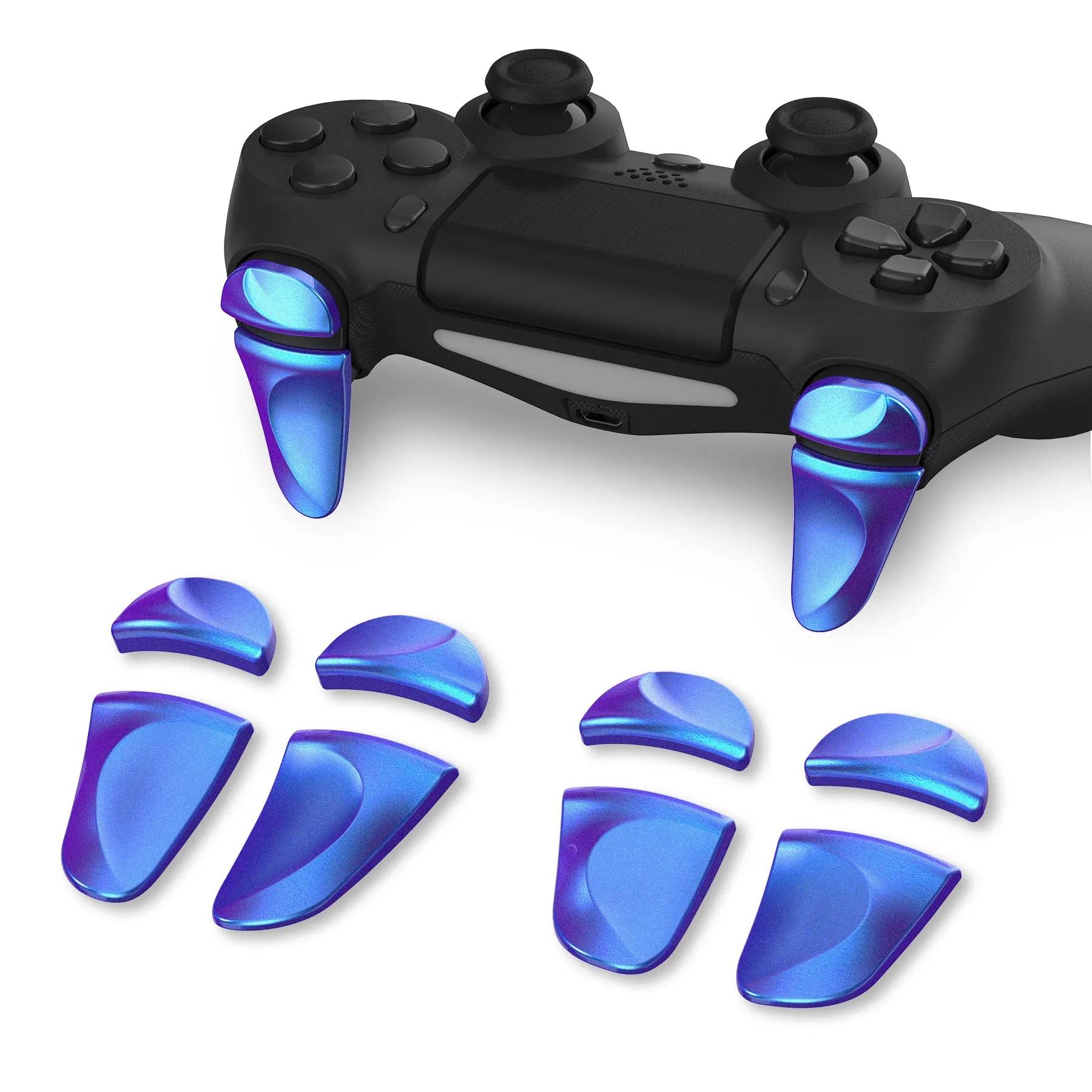 PlayVital 2 Pair Chameleon Purple Blue Shoulder Buttons Extension Triggers for PS4 All Model Controller, Game Improvement Adjusters for PS4 Controller, Bumper Trigger Extenders for PS4 Slim Pro Controller - P4PJ003