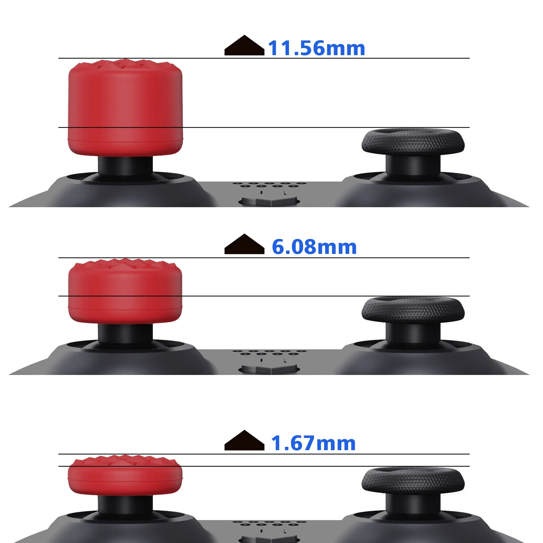 PlayVital Passion Red Ergonomic Stick Caps Thumb Grips for PS5, PS4, Xbox Series X/S, Xbox One, Xbox One X/S, Switch Pro Controller - with 3 Height Convex and Concave - Diamond Grain & Crack Bomb Design - PJM2015