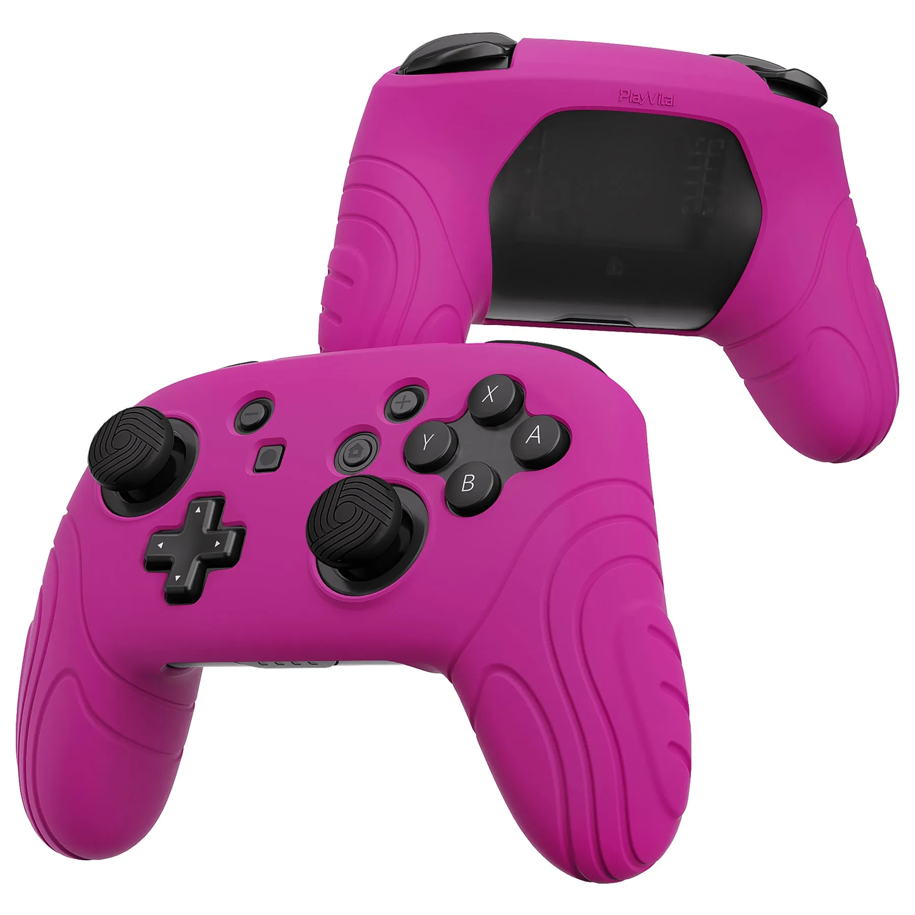 PlayVital Samurai Edition Ergonomic Silicone Skin Protective Case for Nintendo Switch Pro Controller, Soft Anti-slip Controller Grip Protector for Nintendo Switch Pro with Thumb Grip Caps - Neon Purple - EBNPP010