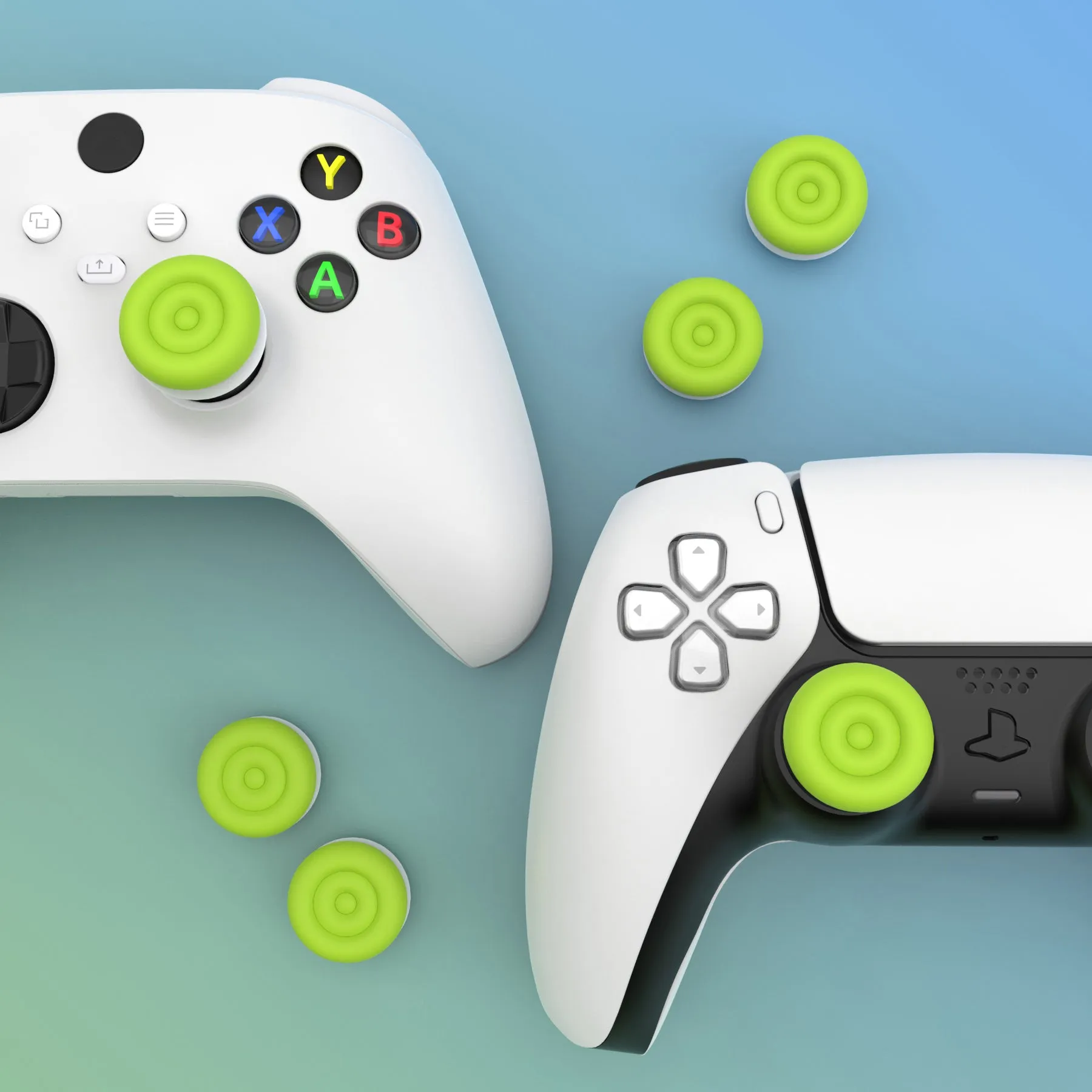 PlayVital Thumbs Cushion Caps Thumb Grips for ps5, for ps4, Thumbstick Grip Cover for Xbox Series X/S, Thumb Grip Caps for Xbox One, Elite Series 2, for Switch Pro Controller - Bright Green & Robot White - PJM3040