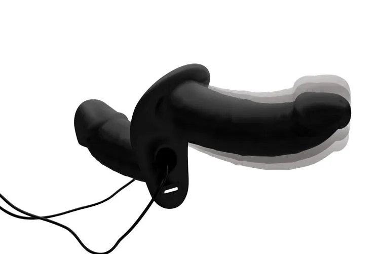 Power Pegger Black Silicone Vibrating Double Dildo with Harness