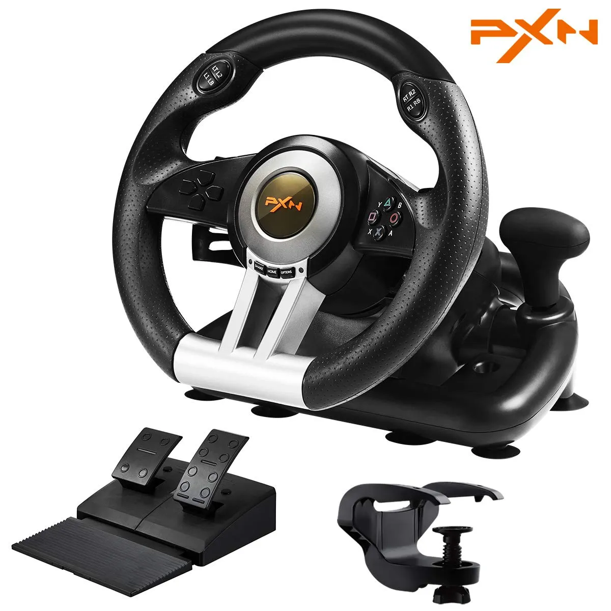 PXN V3II Racing Wheel, Steering Wheel with Racing Paddles for PC, PS4, Nintendo Switch - Black