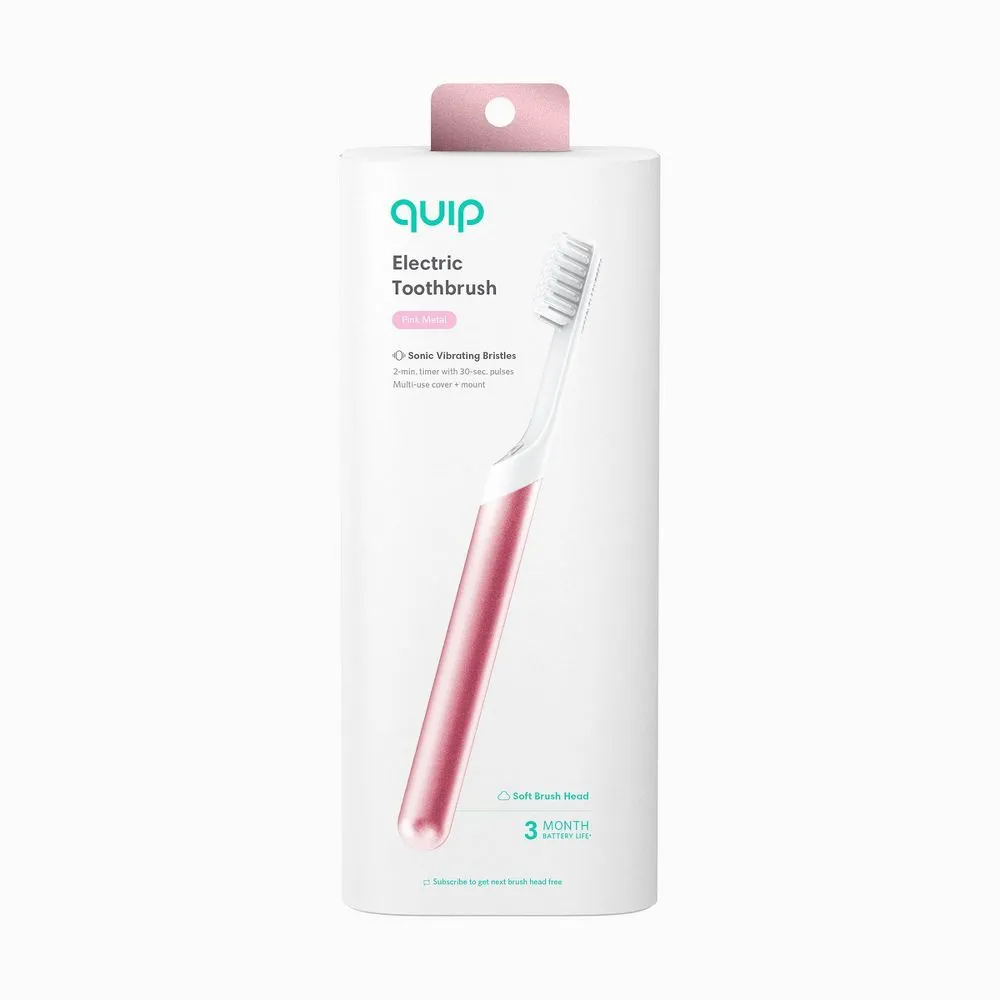 quip Metal Electric Toothbrush Starter Kit - 2-Minute Timer   Travel Case - Pink