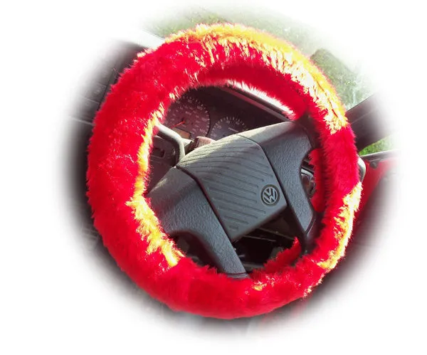 Racing Red fuzzy faux fur car steering wheel cover