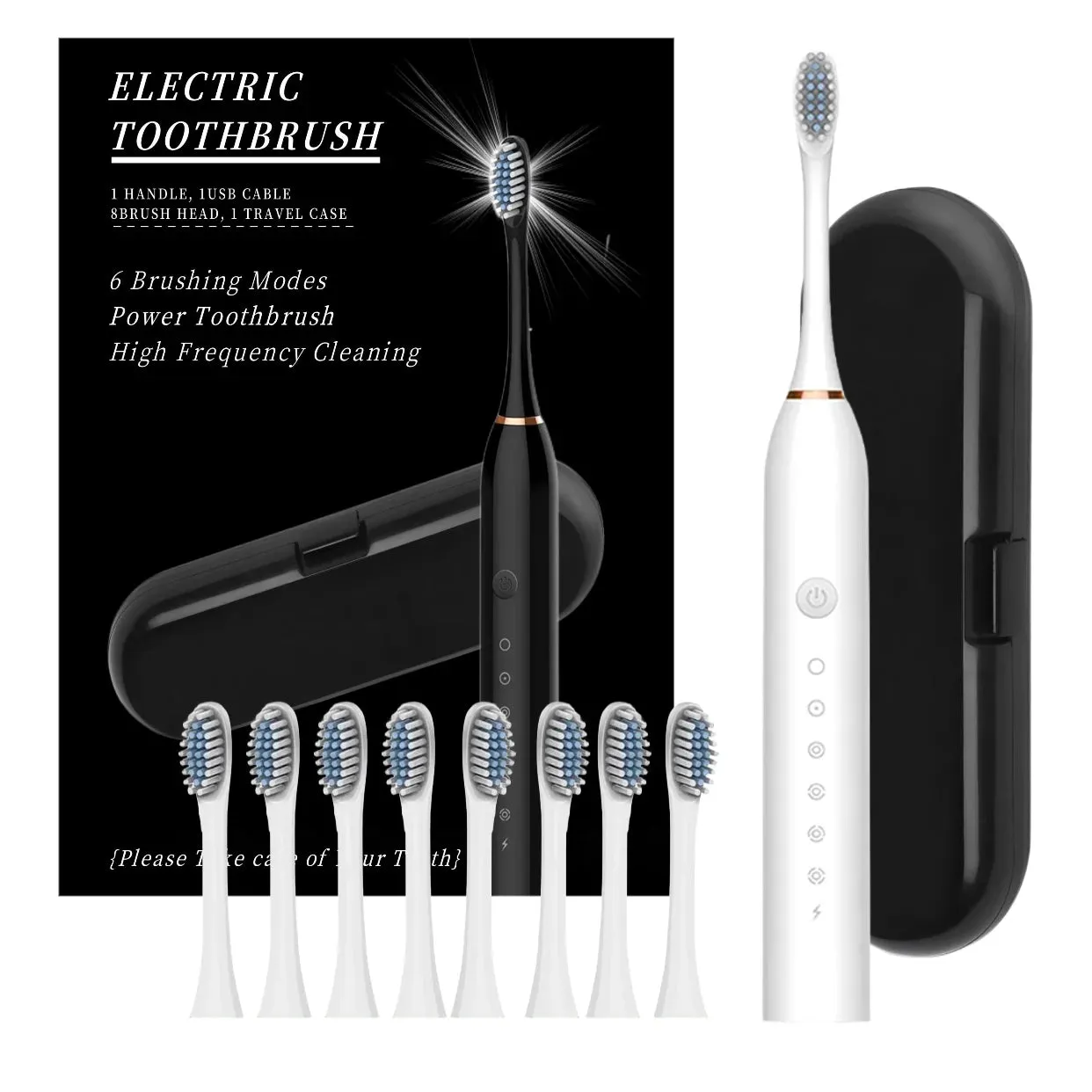 Rechargeable Electric Powered Toothbrush with Travel Case, 8 Brush Heads & USB Rechargeable Tooth Brush Deep Clean Oral Care -6