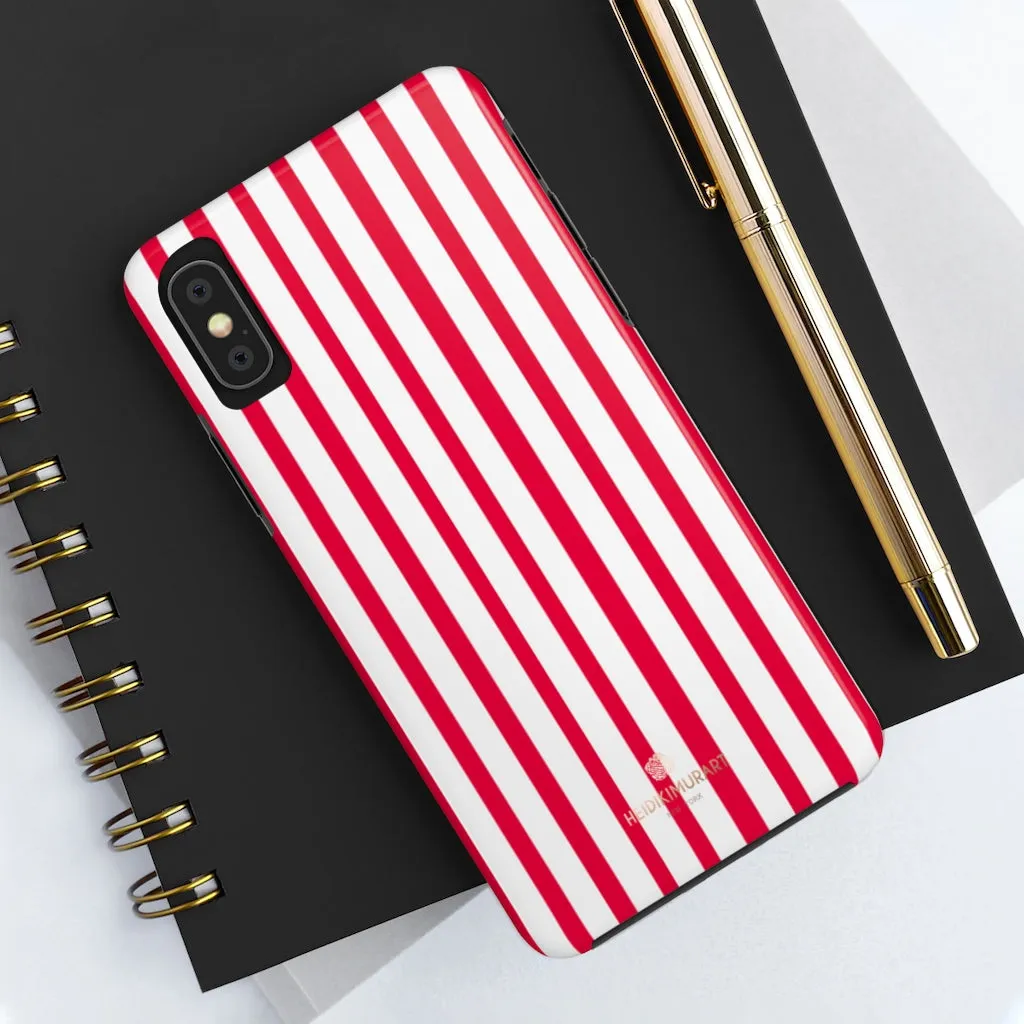 Red Striped iPhone Case, Modern Stripes Designer Case Mate Tough Samsung Galaxy Phone Cases