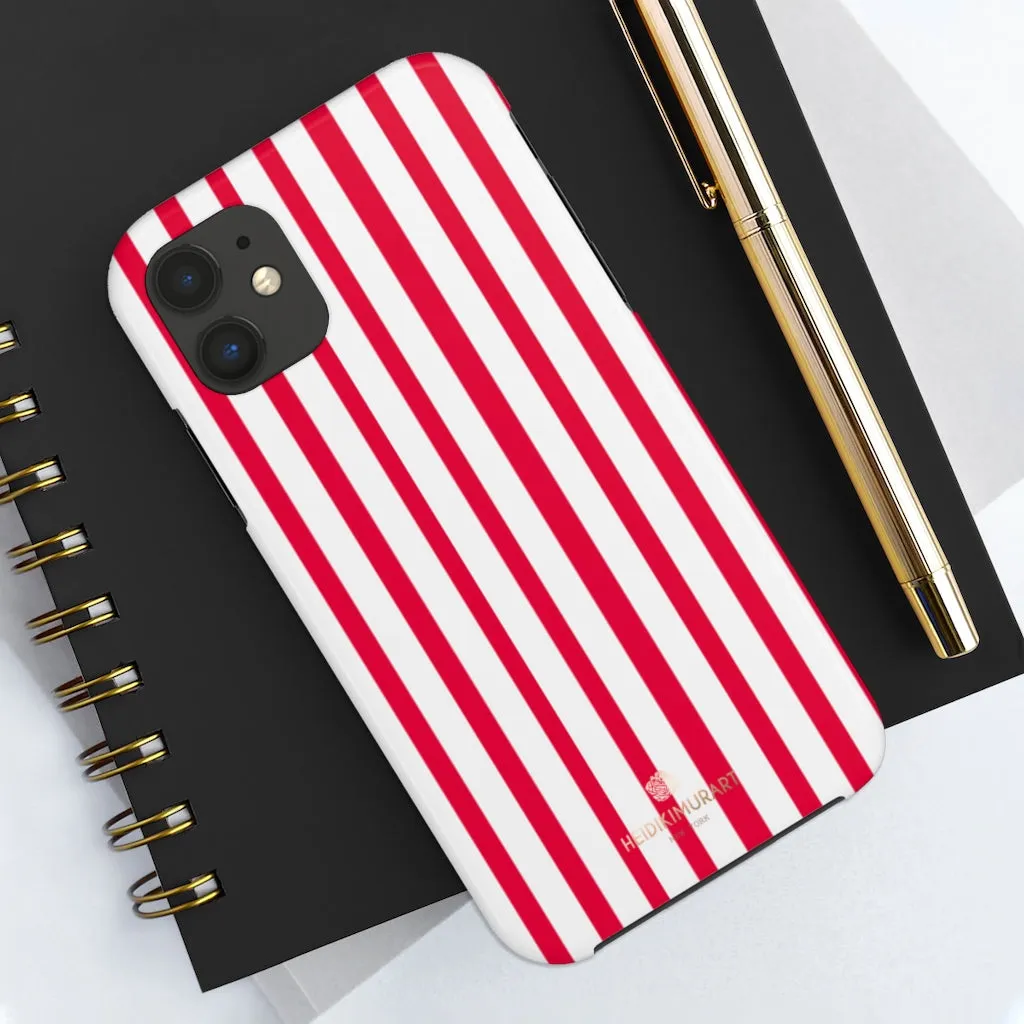 Red Striped iPhone Case, Modern Stripes Designer Case Mate Tough Samsung Galaxy Phone Cases