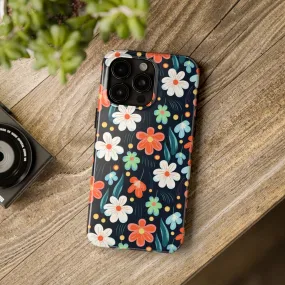 Retro Vibrant Flowers Pattern print design Tough Phone Case compatible with a large variety of phone models, Phone Case, Gift