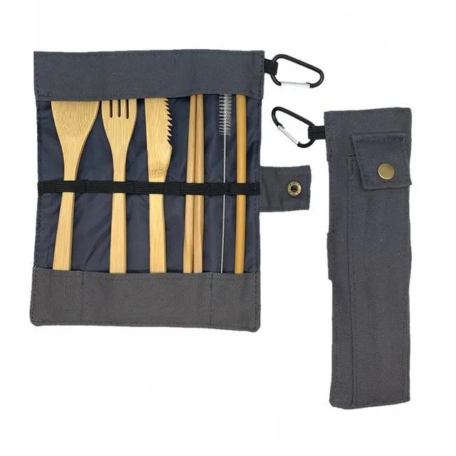 Reusable Bamboo Cutlery Set with Carrying Case