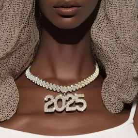 Rhinestone 2025 New Year Hip Hop Fashion Necklace