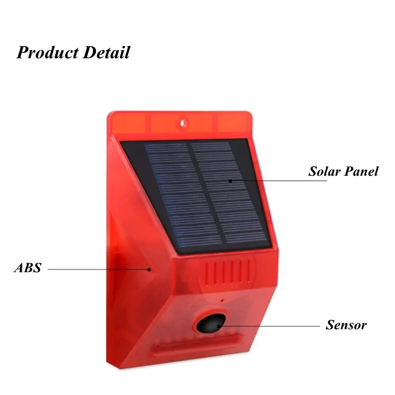 Solar Alarm Lamp with PIR Motion Sensor 433Mhz Remote Controller 120DB Security Alarm Siren Strob