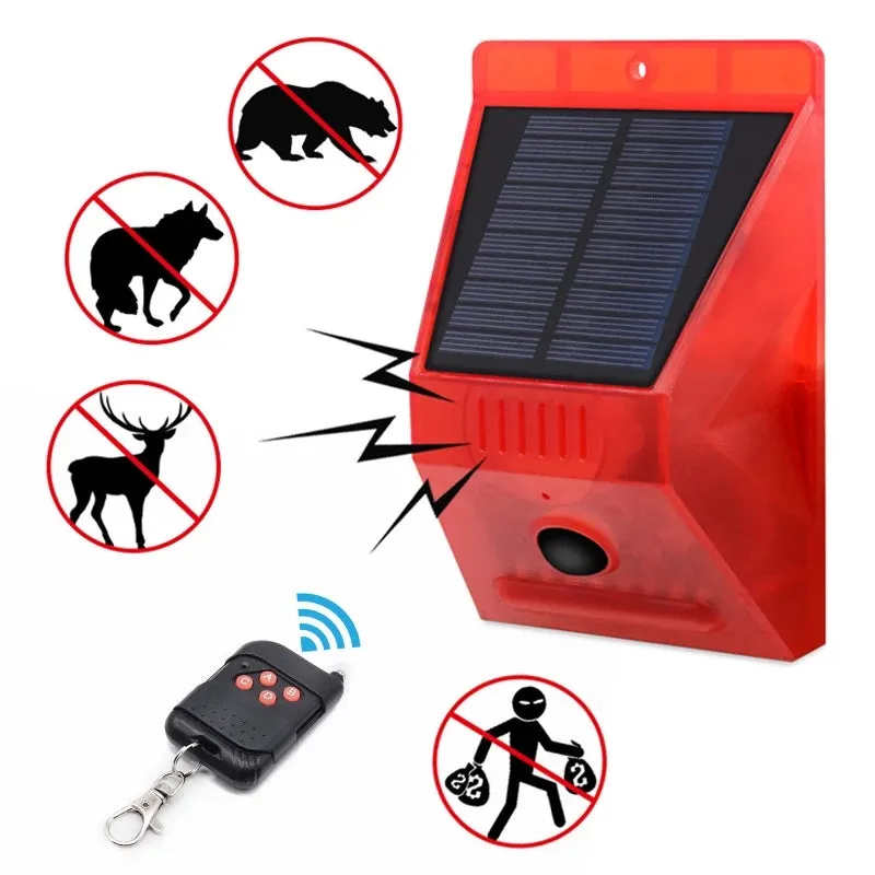 Solar Alarm Lamp with PIR Motion Sensor 433Mhz Remote Controller 120DB Security Alarm Siren Strob