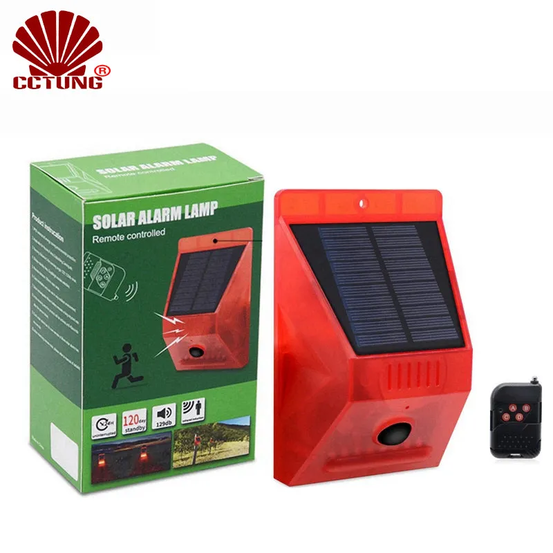 Solar Alarm Lamp with PIR Motion Sensor 433Mhz Remote Controller 120DB Security Alarm Siren Strob