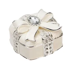 SOPHIA SILVERPLATED & EPOXY SQUARE TRINKET BOX BOW & CRYSTAL