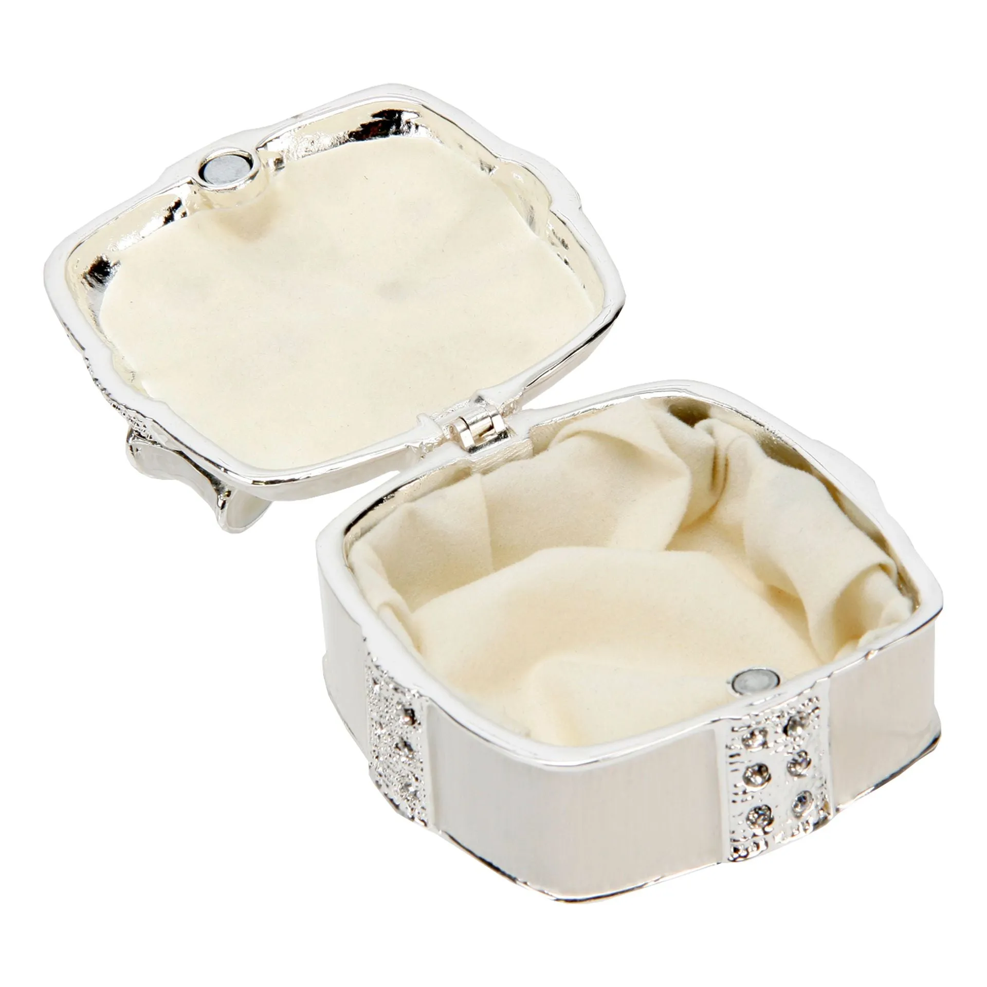 SOPHIA SILVERPLATED & EPOXY SQUARE TRINKET BOX BOW & CRYSTAL