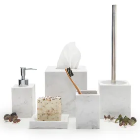 STUNNING 5 PIECE MARBLE PATTERN POLYRESIN BATHROOM ACCESSORY SET