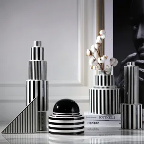 The Saint-Étienne | Modern Black and White Striped Ceramic Ornament Vase