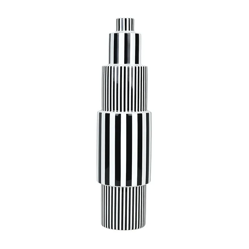 The Saint-Étienne | Modern Black and White Striped Ceramic Ornament Vase