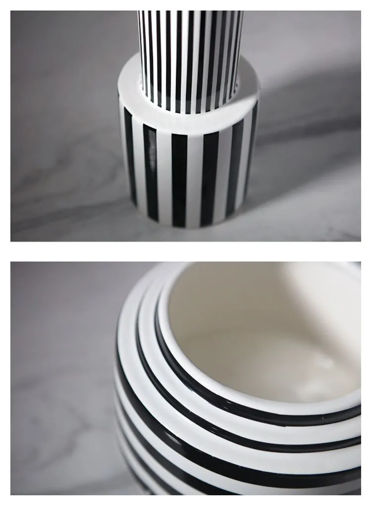 The Saint-Étienne | Modern Black and White Striped Ceramic Ornament Vase