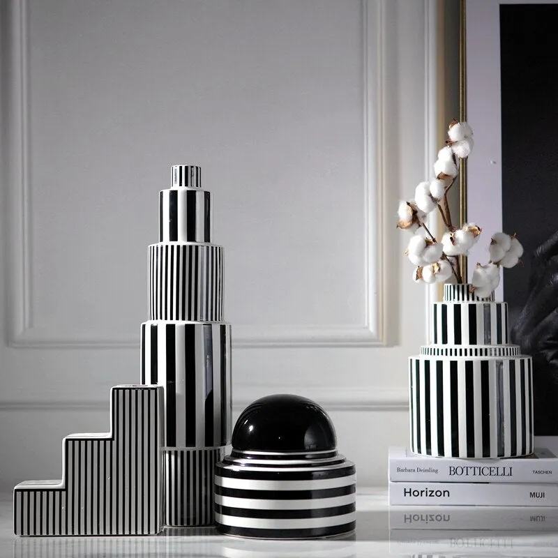 The Saint-Étienne | Modern Black and White Striped Ceramic Ornament Vase