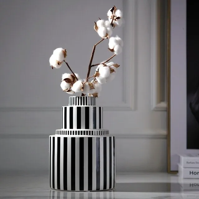 The Saint-Étienne | Modern Black and White Striped Ceramic Ornament Vase