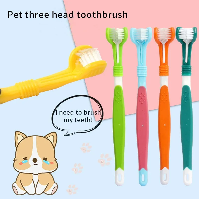 Three-Sided Pet Toothbrush for Effective Teeth Cleaning