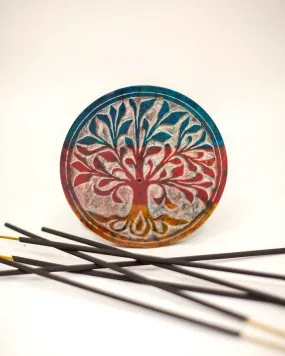 Tie Dye Tree of Life Soapstone Plate Incense Burner