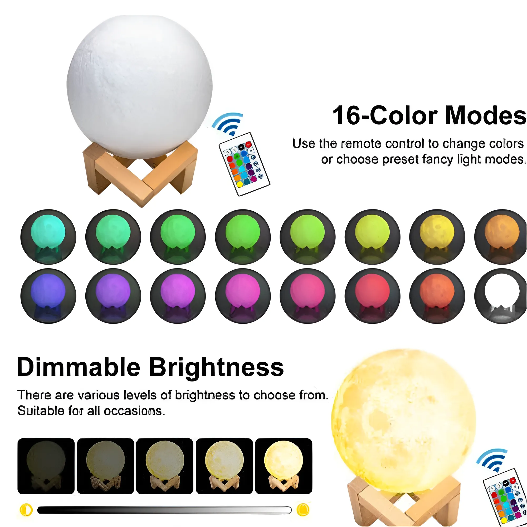 Touch Control 16 Colors Moon Lamp with Remote Control