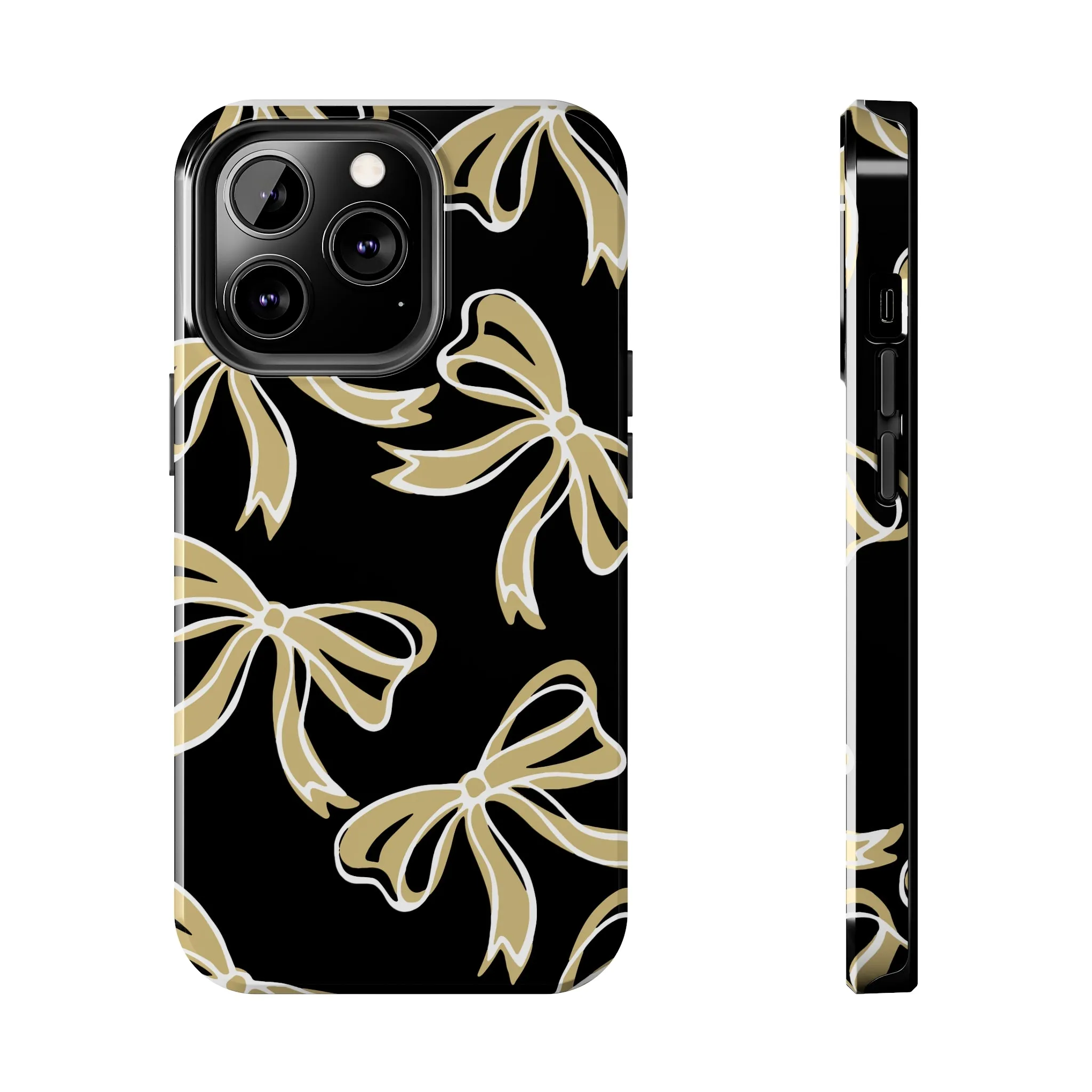 Trendy Bow Phone Case, Bed Party Bow Iphone case, Bow Phone Case, - Black and Gold, UC Boulder, UCF, Wake Forest