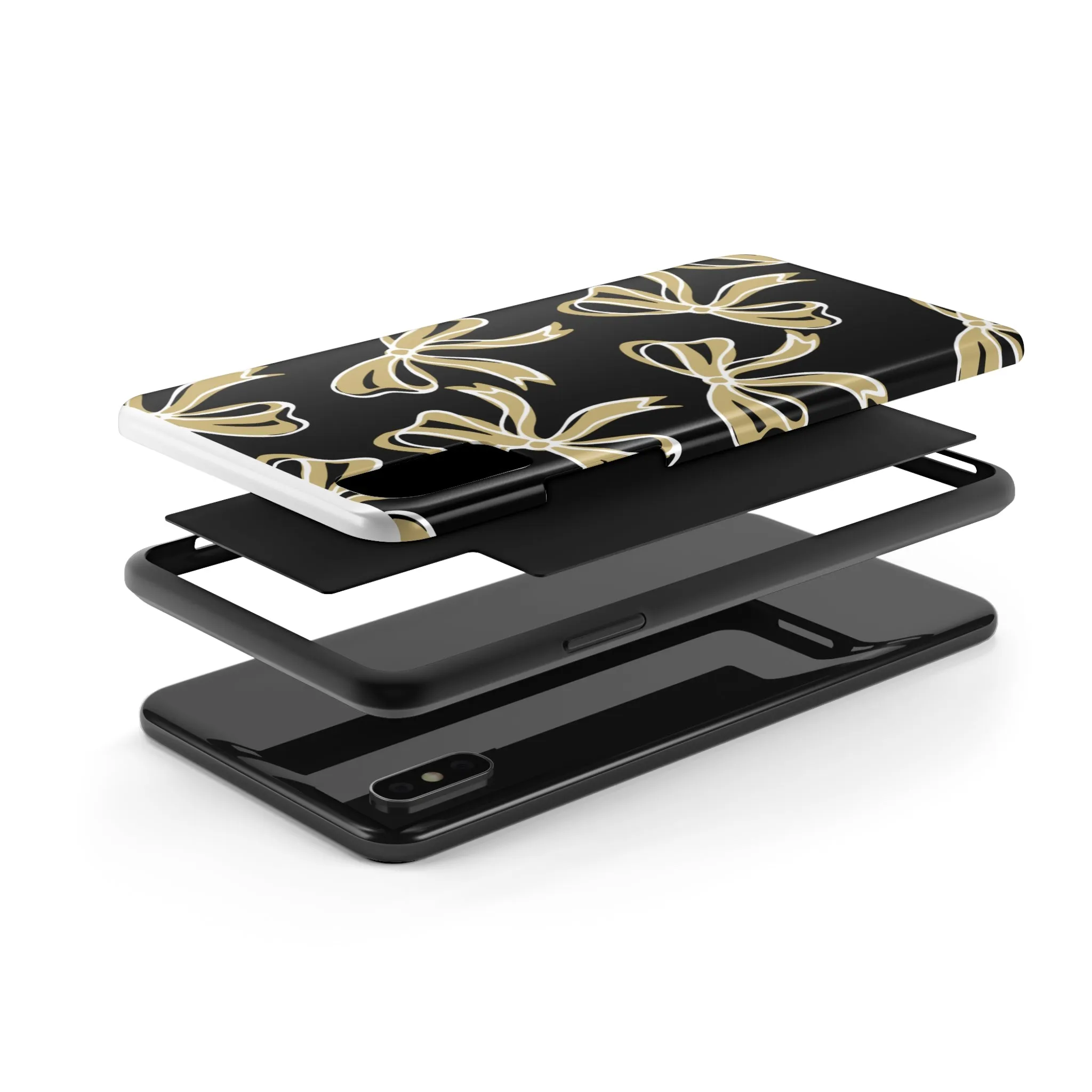 Trendy Bow Phone Case, Bed Party Bow Iphone case, Bow Phone Case, - Black and Gold, UC Boulder, UCF, Wake Forest