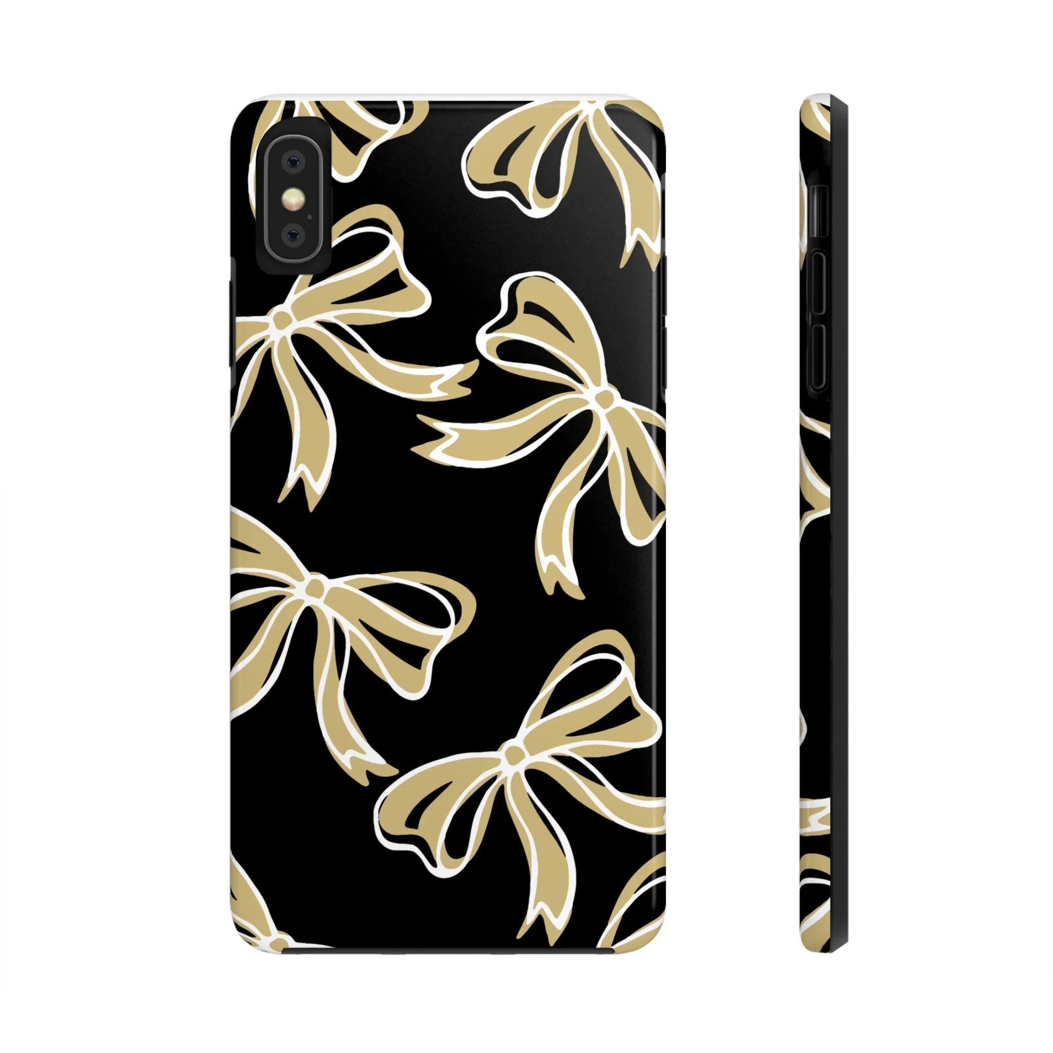 Trendy Bow Phone Case, Bed Party Bow Iphone case, Bow Phone Case, - Black and Gold, UC Boulder, UCF, Wake Forest