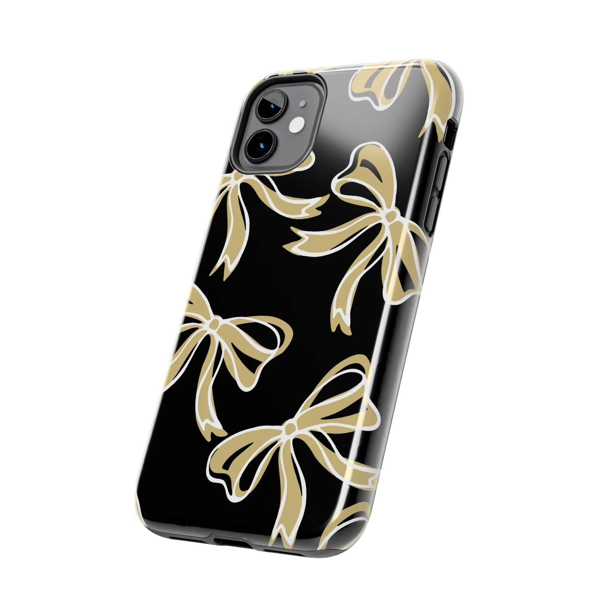 Trendy Bow Phone Case, Bed Party Bow Iphone case, Bow Phone Case, - Black and Gold, UC Boulder, UCF, Wake Forest