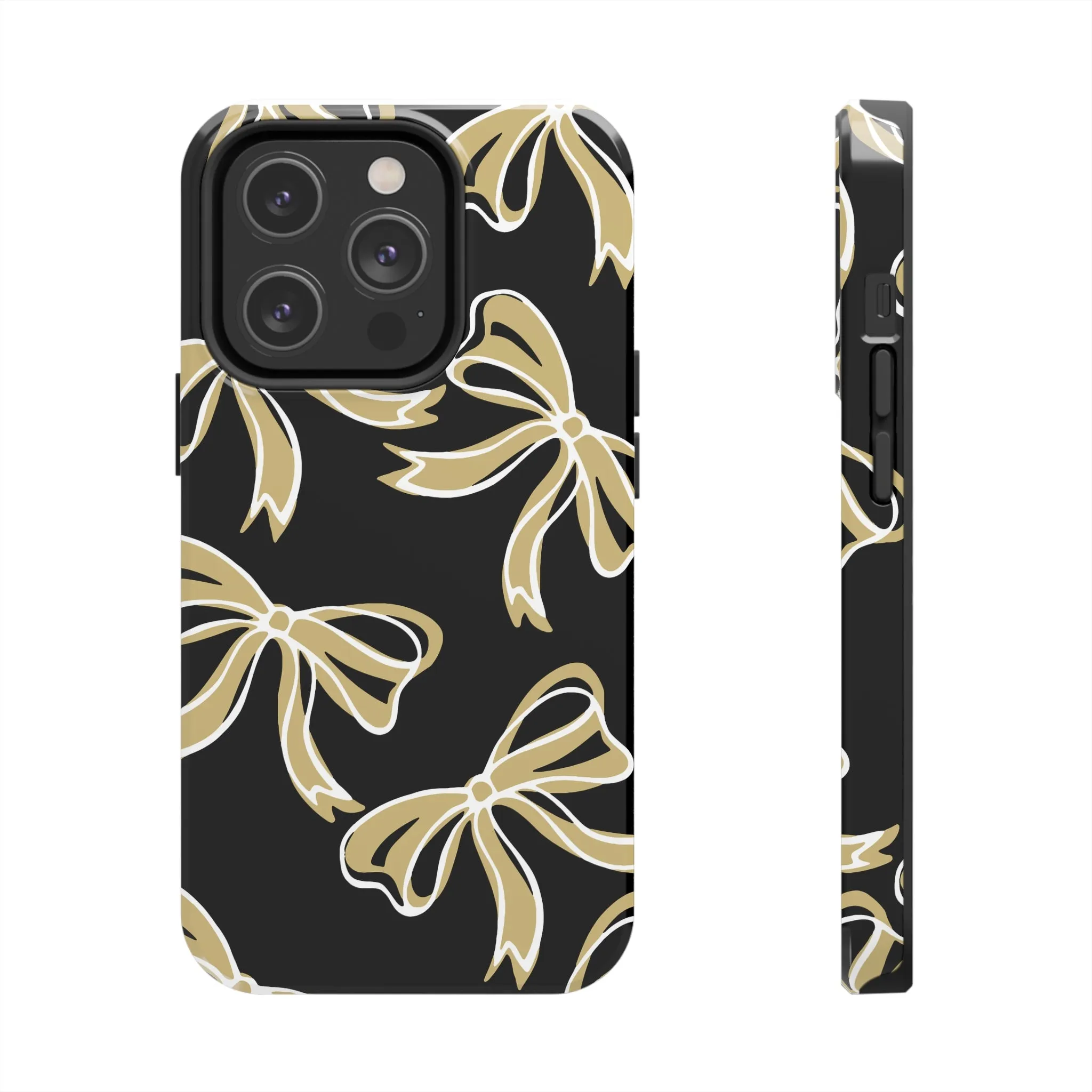 Trendy Bow Phone Case, Bed Party Bow Iphone case, Bow Phone Case, - Black and Gold, UC Boulder, UCF, Wake Forest