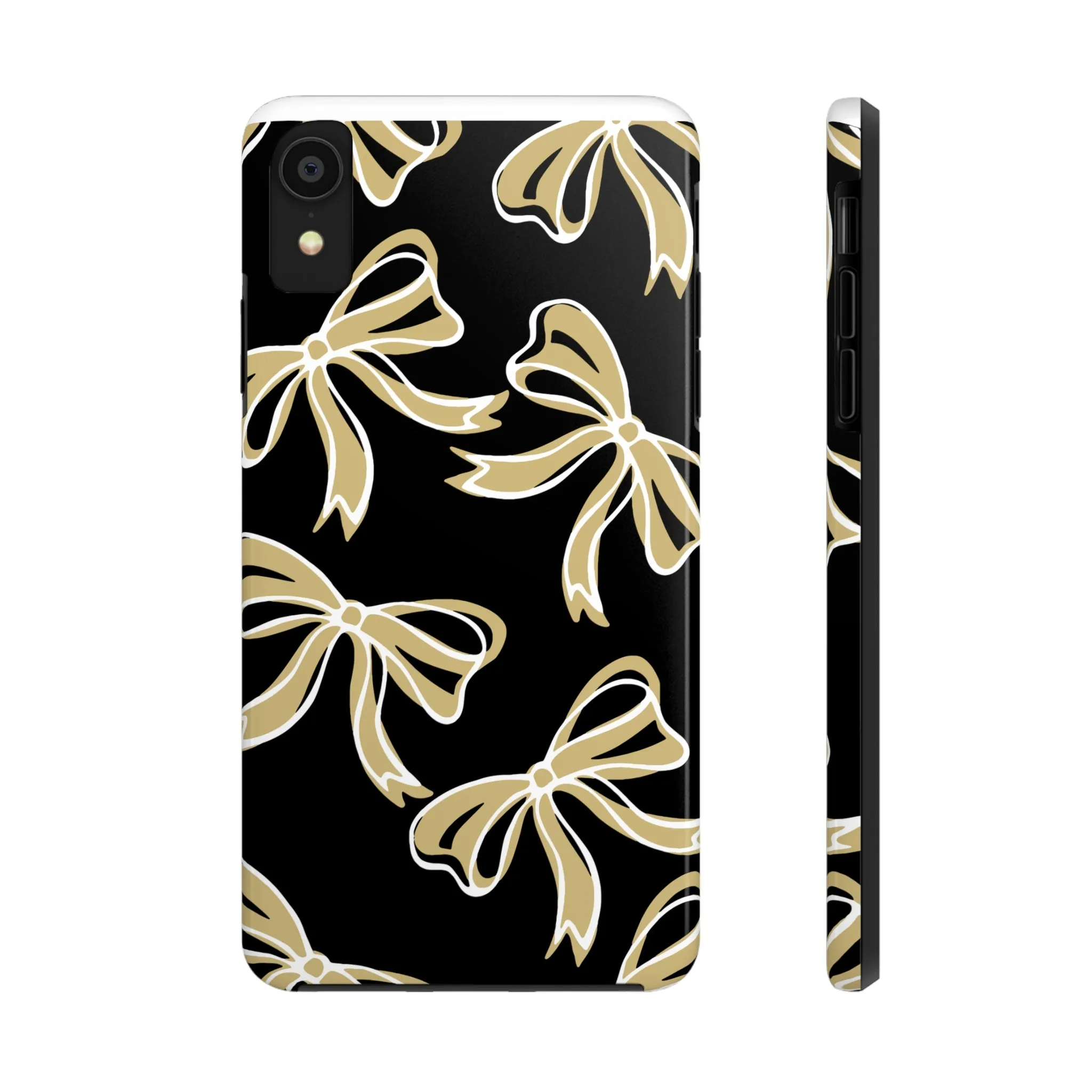 Trendy Bow Phone Case, Bed Party Bow Iphone case, Bow Phone Case, - Black and Gold, UC Boulder, UCF, Wake Forest