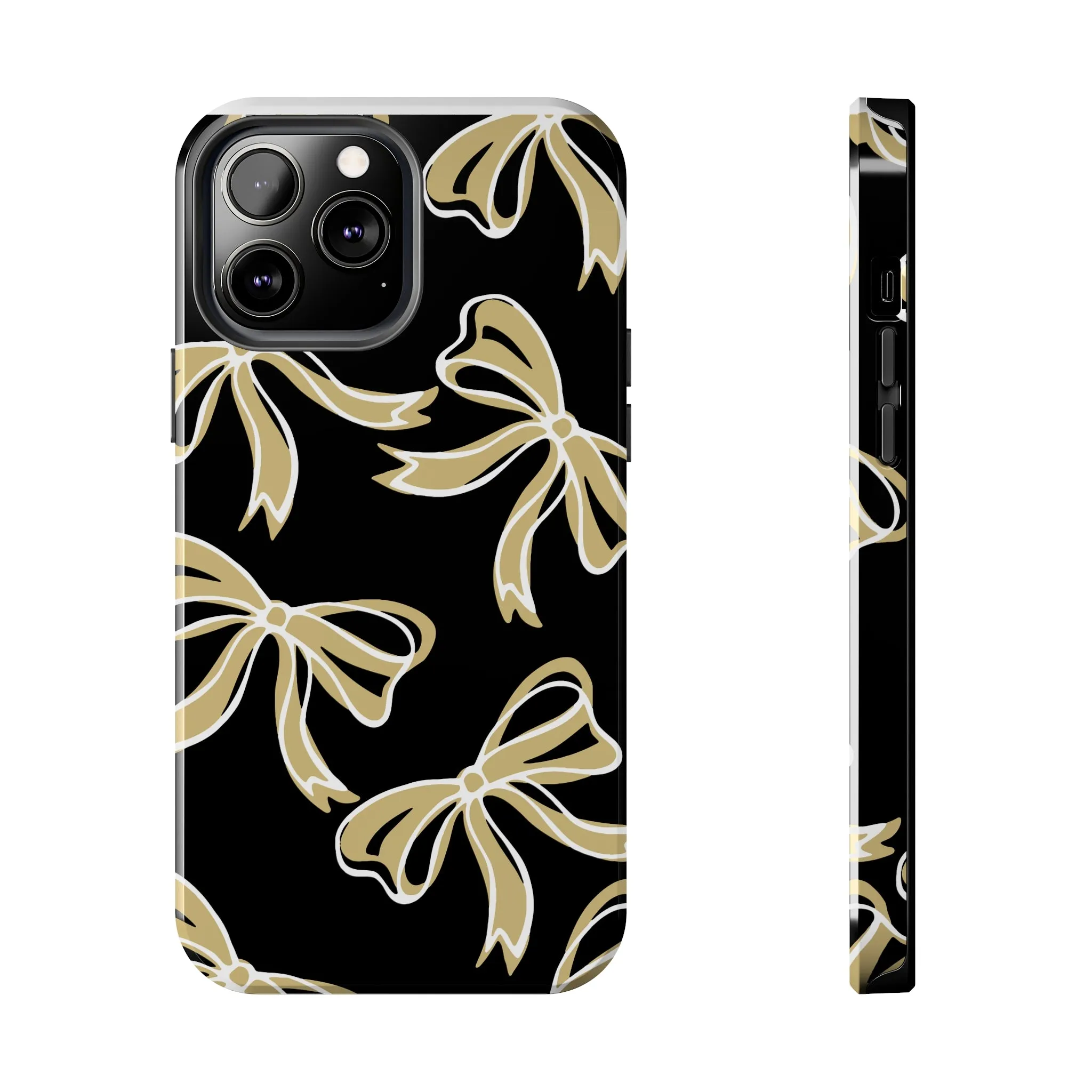 Trendy Bow Phone Case, Bed Party Bow Iphone case, Bow Phone Case, - Black and Gold, UC Boulder, UCF, Wake Forest