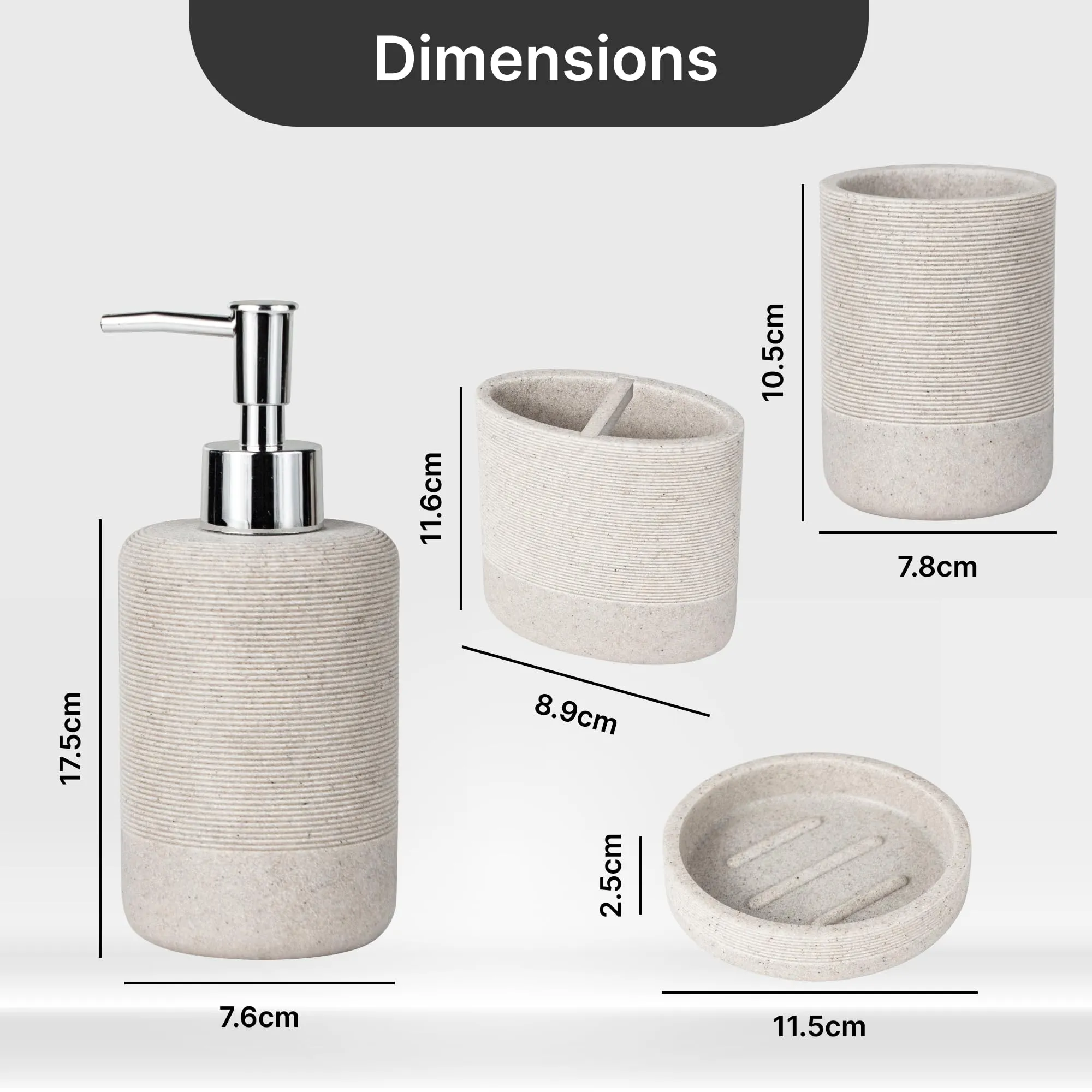 UMAI 4 Pcs Polyresin Bathroom Accessories Set - Soap Dispenser for Bathroom, Soap Holder for Bathroom, Toothbrush Holder, Tumbler | Bathroom Organiser | Handwash Dispenser | Soap Case | Khaki