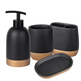 UMAI Premium 4-Piece Bathroom Accessories Set | Soap Dish | Liquid Soap Dispenser (250ml) | Tumbler | Brush Holder | Moisture Resistant | Scratch Proof | Black-Golden