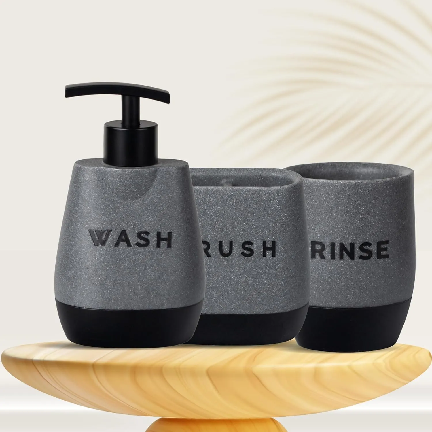 Urbane Home Premium 3 Pcs Polyresin Bathroom Set | Soap Dispenser (250ml) | Toothbrush Holder | Water Tumbler | Moisture Resistant | Non Fragile | Scratch Proof for Bathroom Kitchen | Black