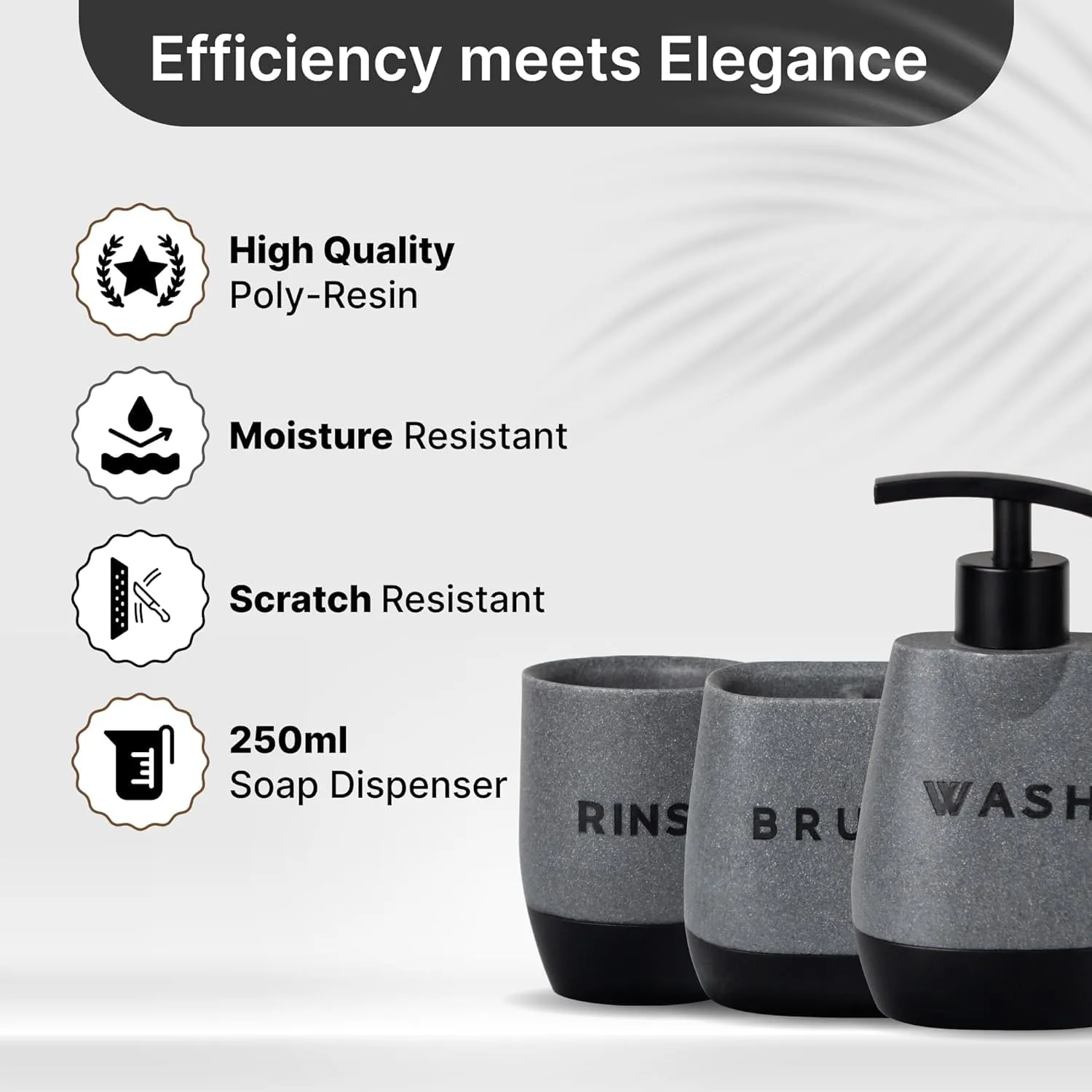 Urbane Home Premium 3 Pcs Polyresin Bathroom Set | Soap Dispenser (250ml) | Toothbrush Holder | Water Tumbler | Moisture Resistant | Non Fragile | Scratch Proof for Bathroom Kitchen | Black